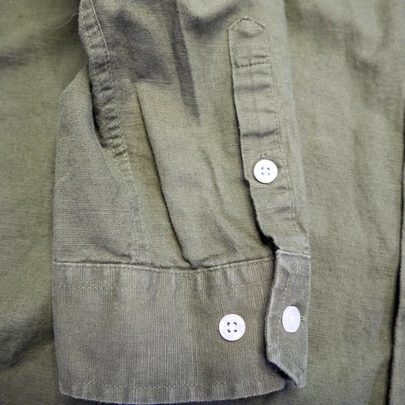 Mens Shirt XL Green Linen Button Down Long Sleeve Outdoors Minimalist Layer - Picture 11 of 16